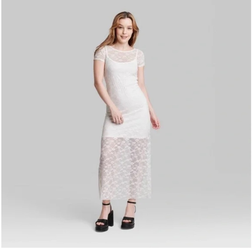NWT Women's Short Sleeve Maxi Dress - Wild Fable White Lace size Large